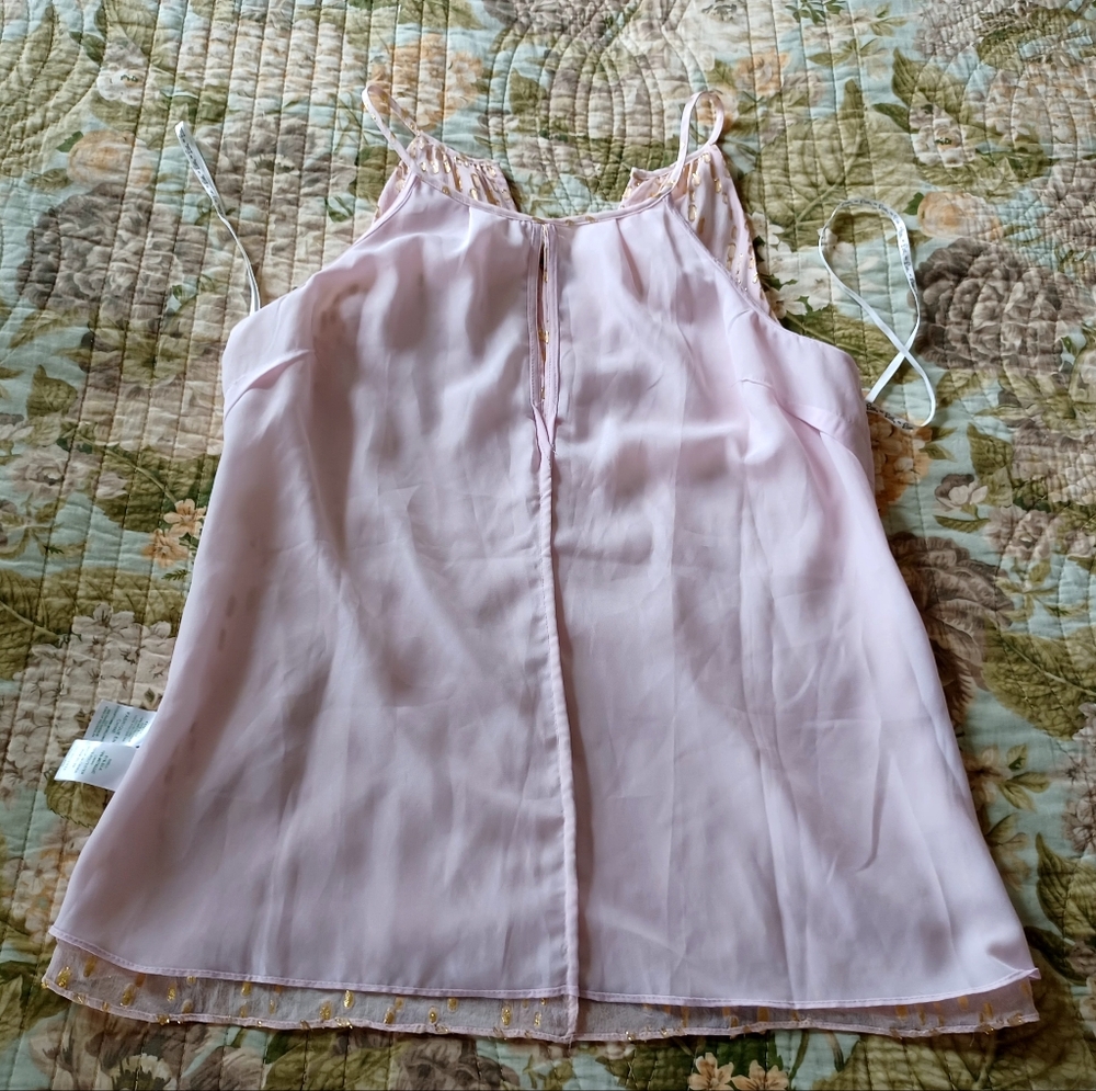 Lilly Pulitzer Silk Pink Tank Top with Gold Foil Spots, Size XS/S - Picture 7 of 16